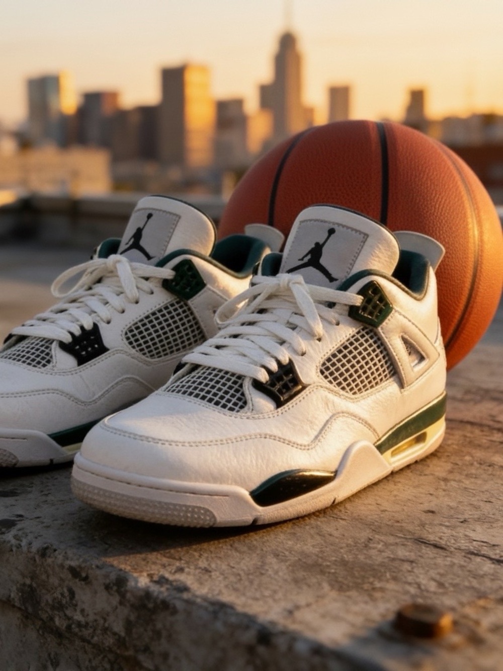 Nike Air Jordan 4 Retro Basketball Sneakers (White/Oxidized Green-White)
